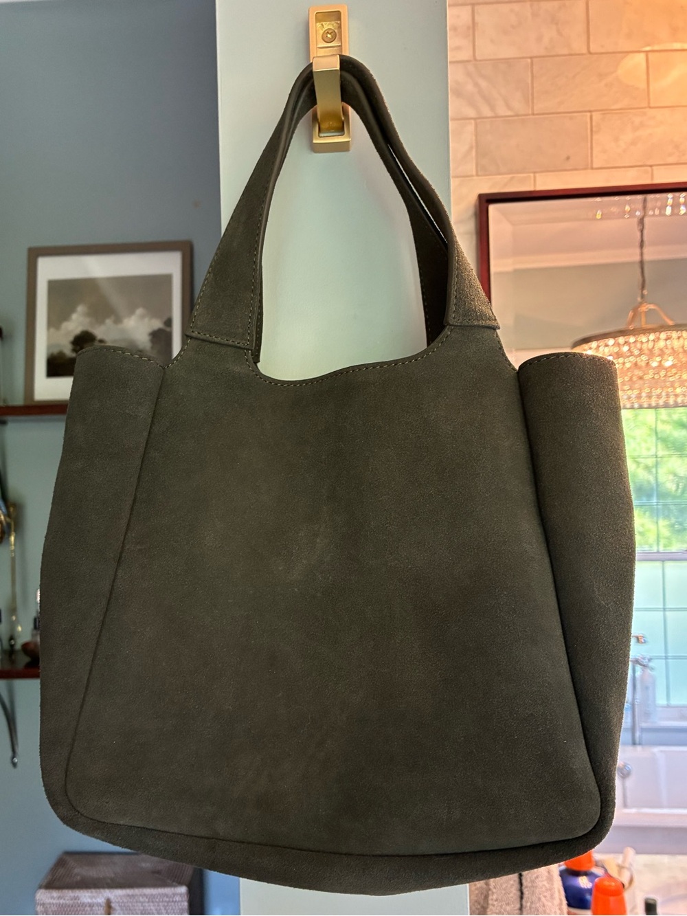 NWT Ann Taylor Olive Suede Mini Tote